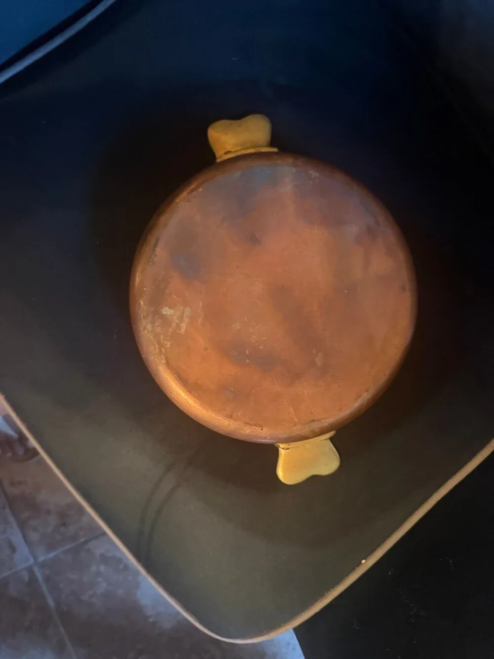 Vintage Hammered Copper quiche or pie Pan Tin Lined Brass Handles